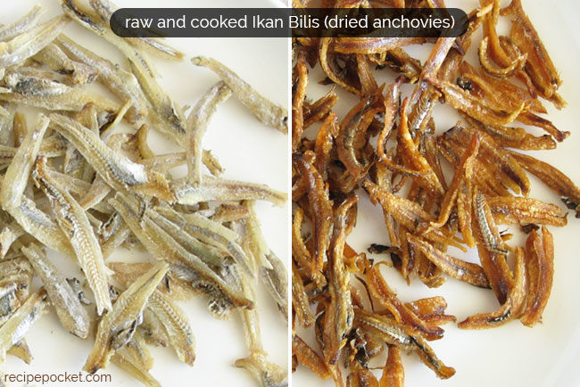 Image of raw and cooked Ikan Bilis