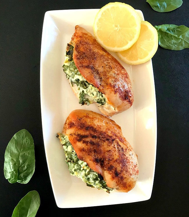 Easy spinach and cheese stuffed chicken breast.