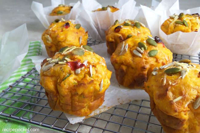 Cooling rack with savory sweet potato muffins.