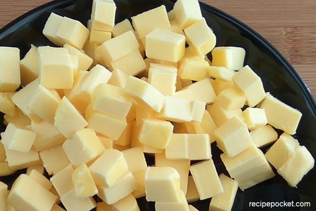 Cubed and chilled butter for shortcrust pastry