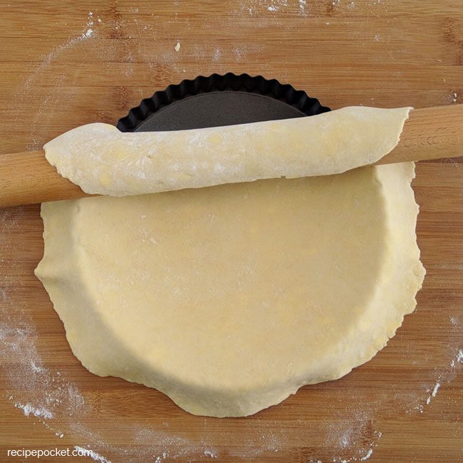 Image showing how to place shortcrust pastry in flan tin.