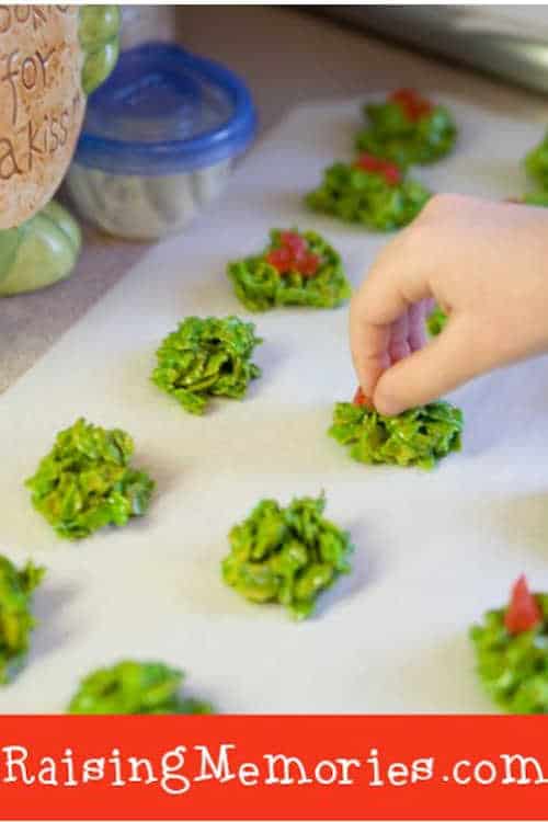 Green Christmas treats on parchment paper.