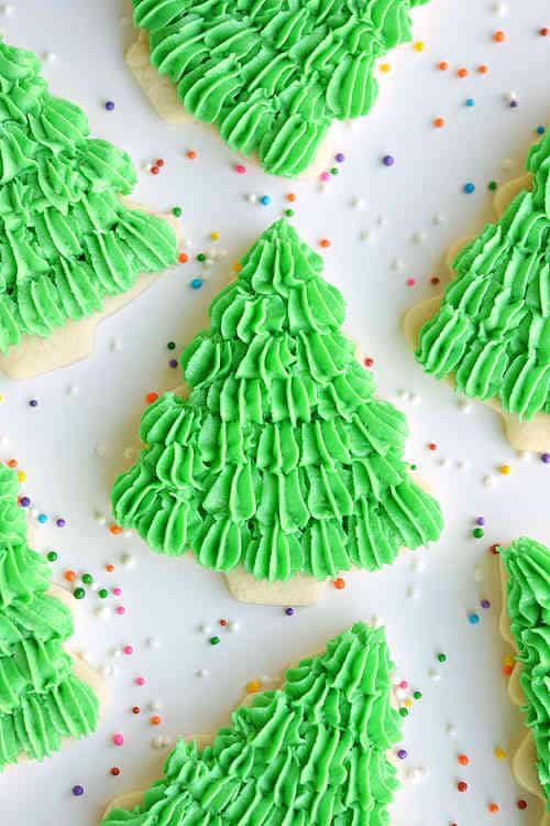 Cookies with green piped icing.