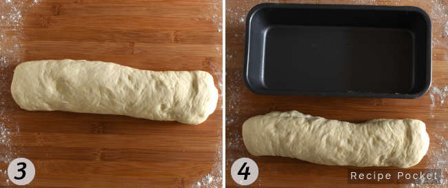 Image showing bread dough shaped and ready to be put into a bread tin.