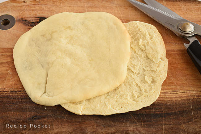 Pita bread cut into two pieces