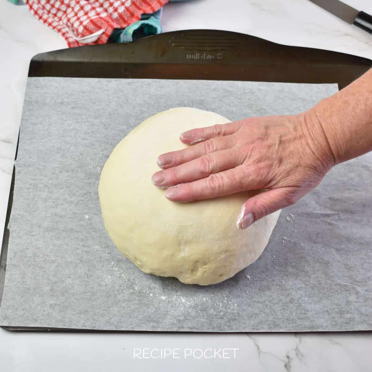 bread dough on a baking tray.