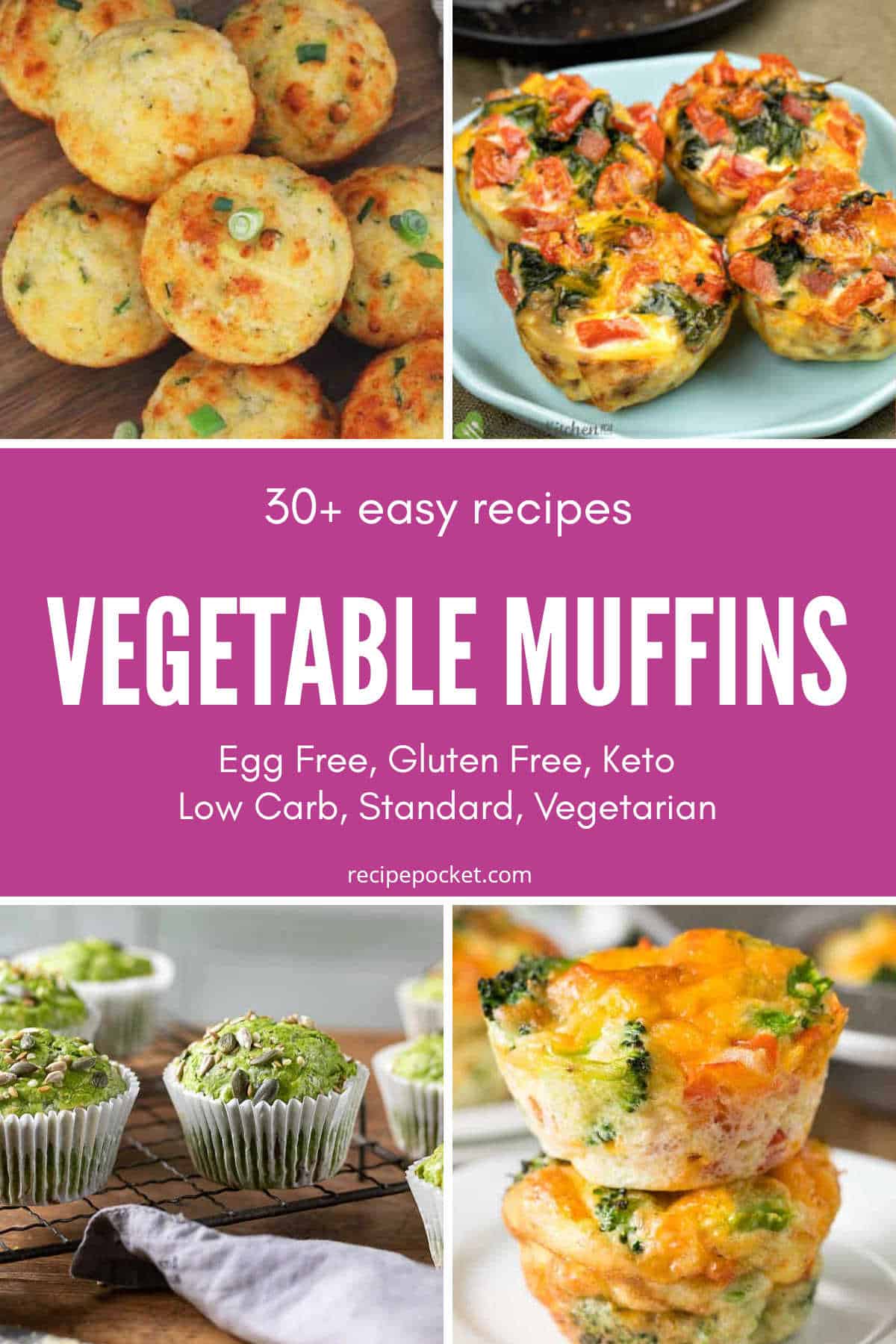 Featured image for veggie muffins round up post. It shows four muffin images.