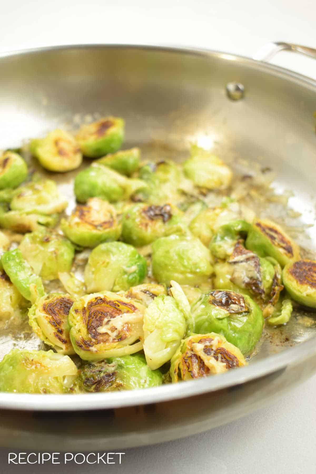 Image showing pan sauteed Brussel sprouts cooked and ready to serve.