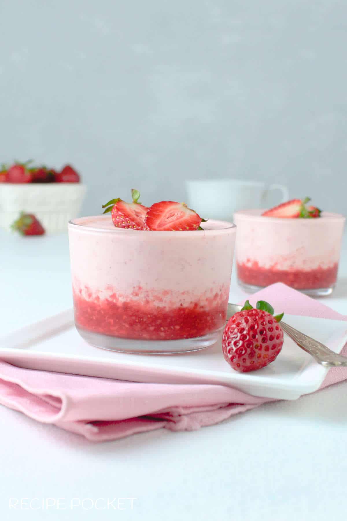 Strawberry fool on a white serving plate.