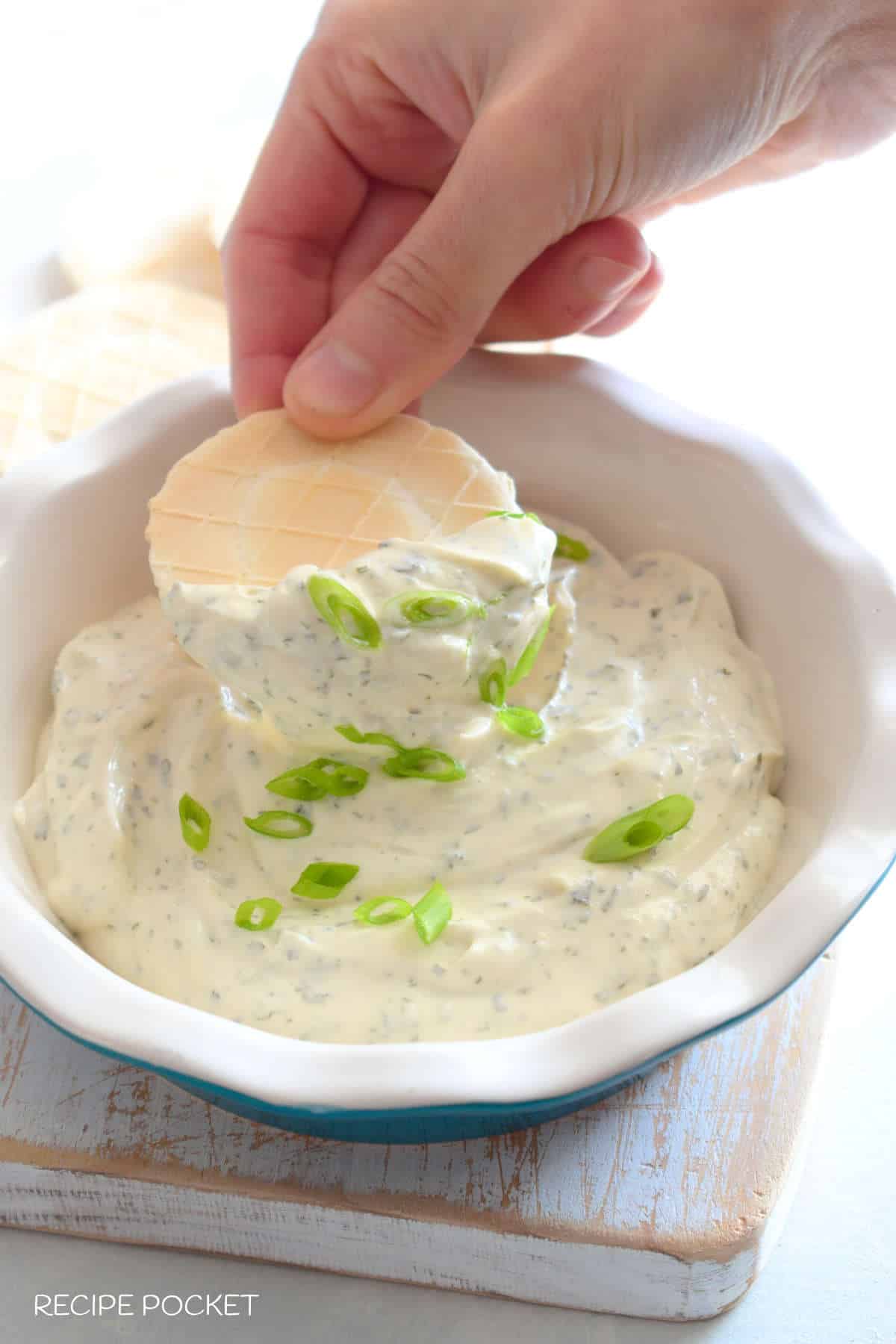 Dip made with dry ranch dressing mix.