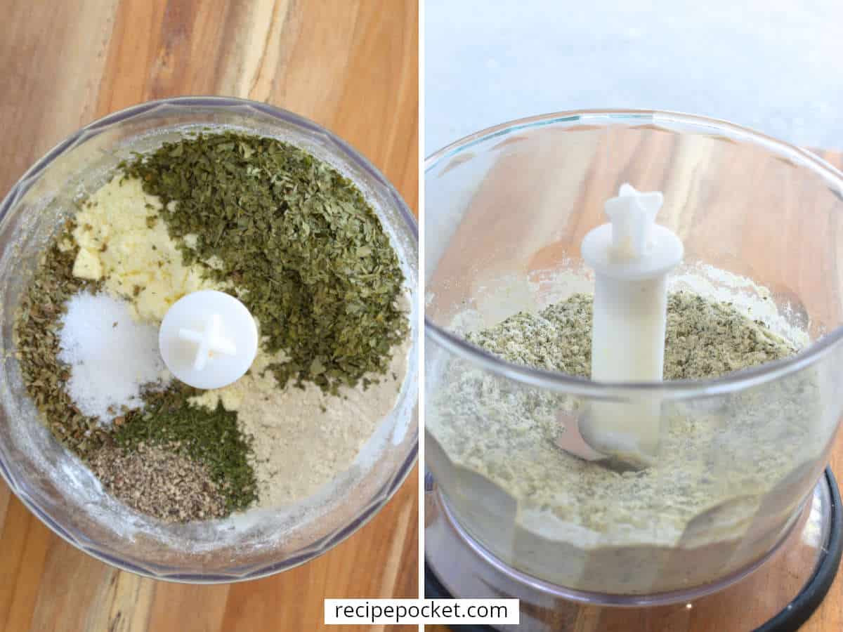 Image showing dry ranch mix before and after blending.
