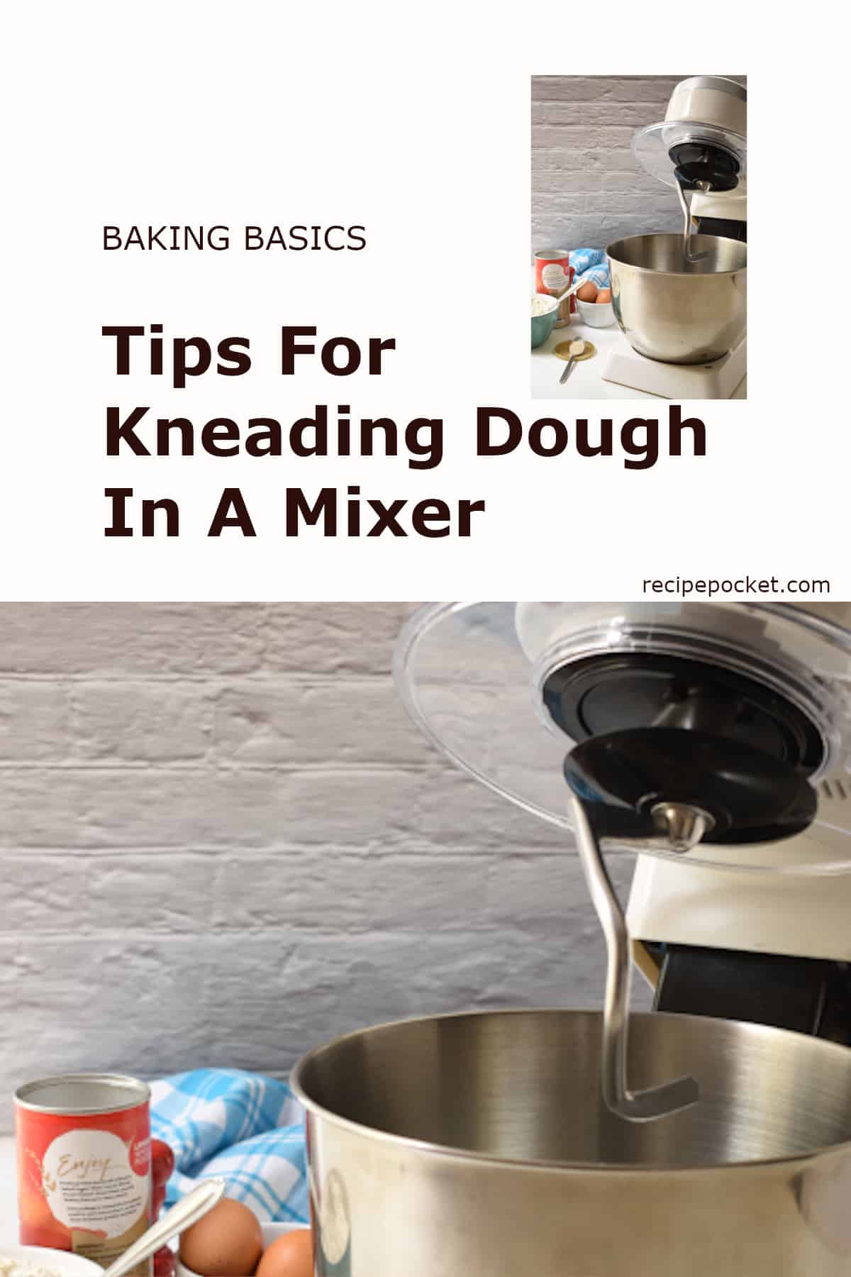 Feature image for blog post kneading dough in mixer.