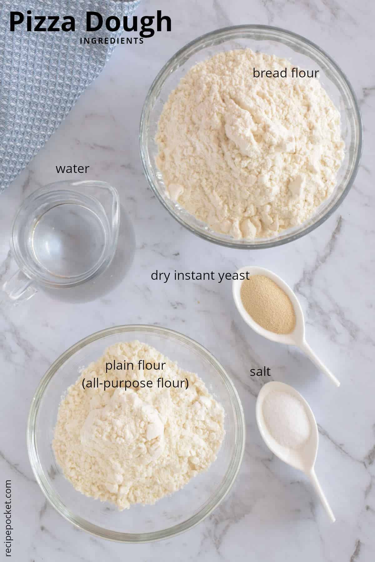 Image showing ingredients needed to make this recipe for pizza dough.