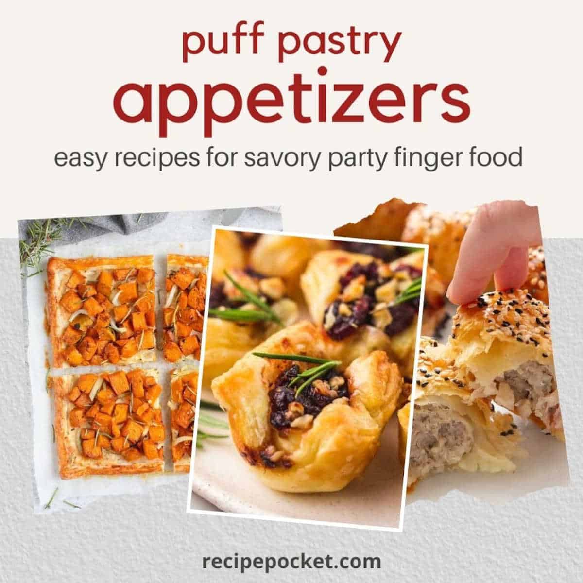 Image showing three puff pastry appetizers.