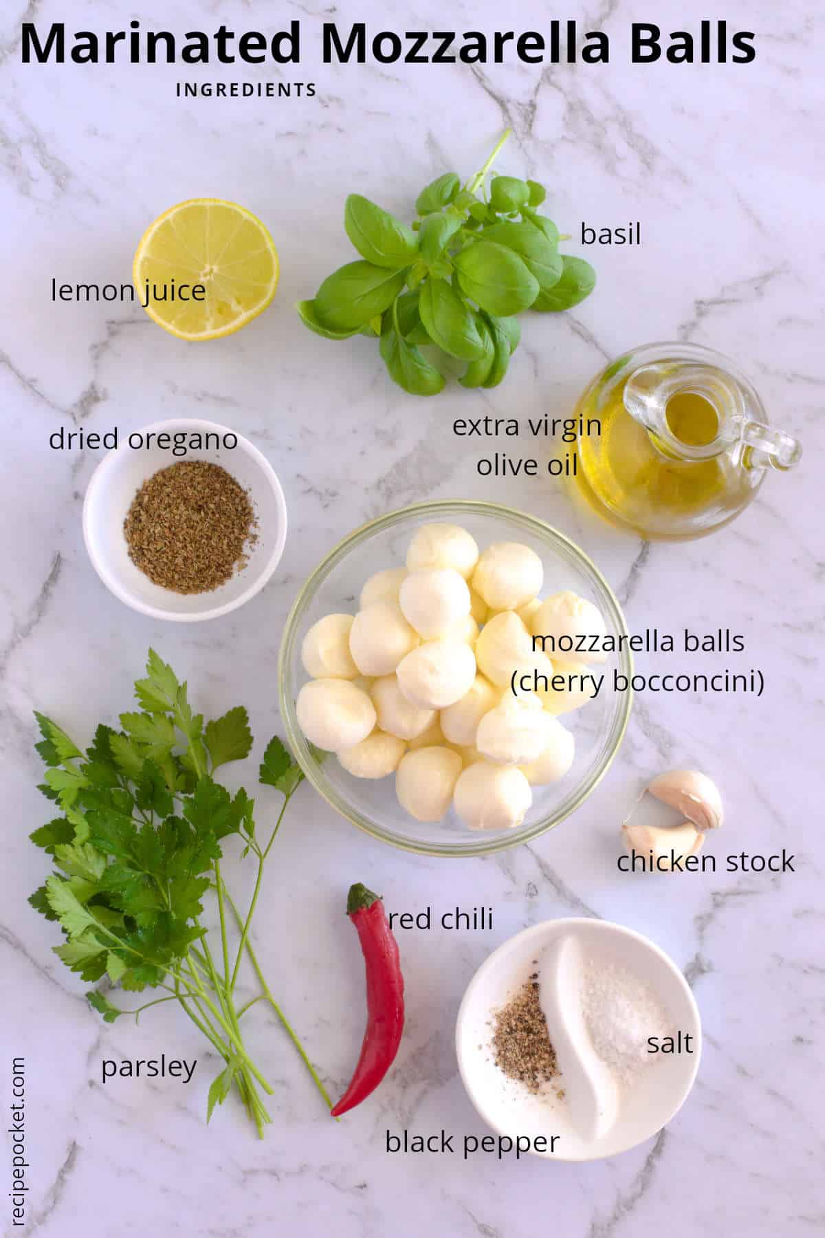 Image showing the ingredients needed to make marinated mozzarella.