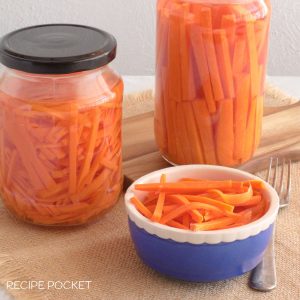 Quick carrot pickle in glass jars.