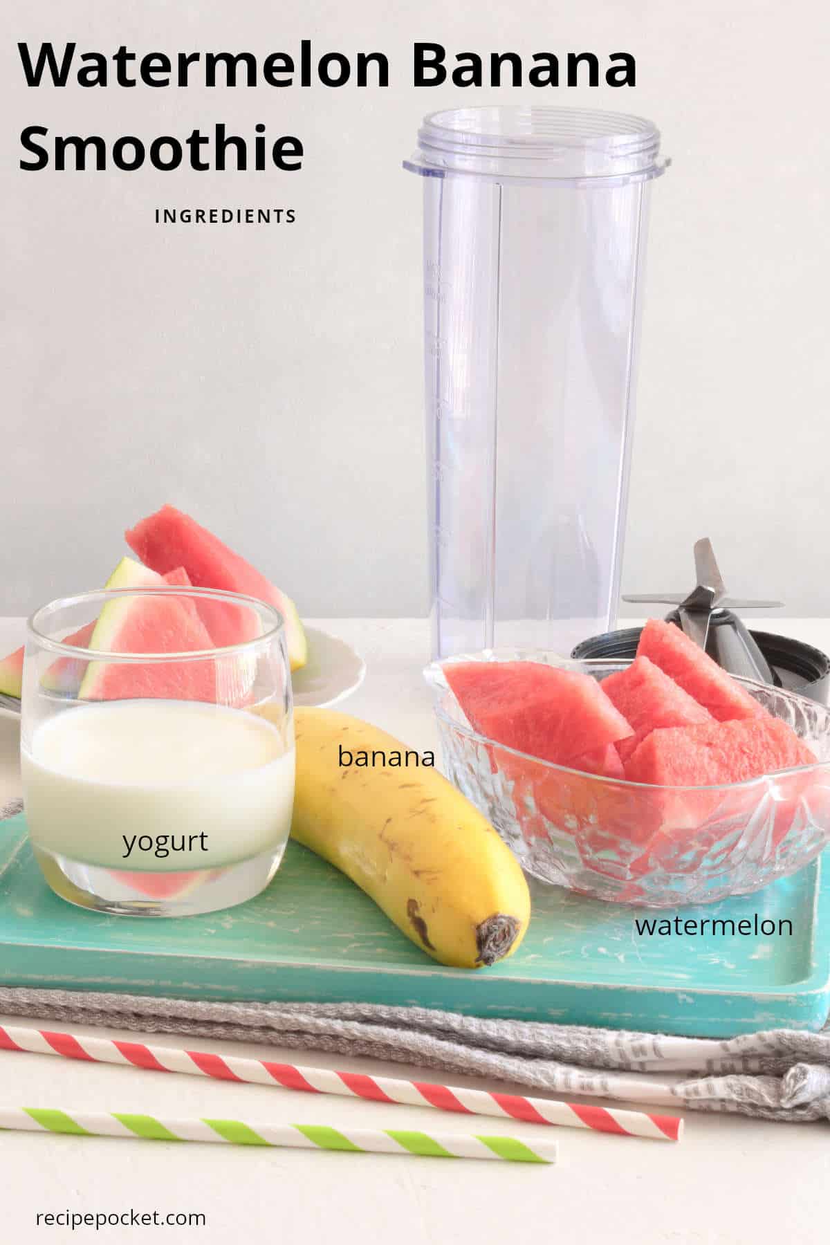 Image showing ingredients needed to make a watermelon banana smoothie.