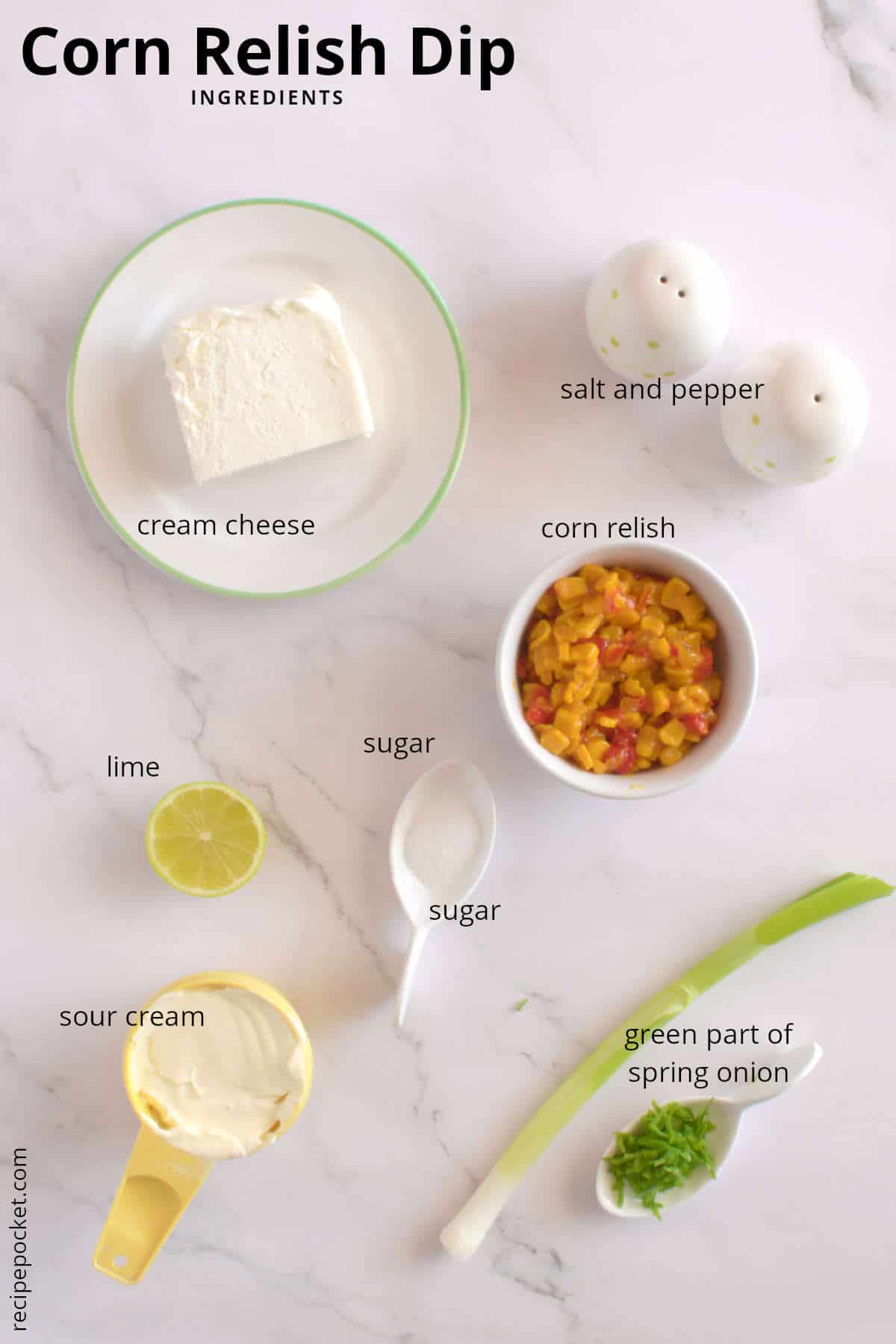 Image of ingredients for corn relish dip.