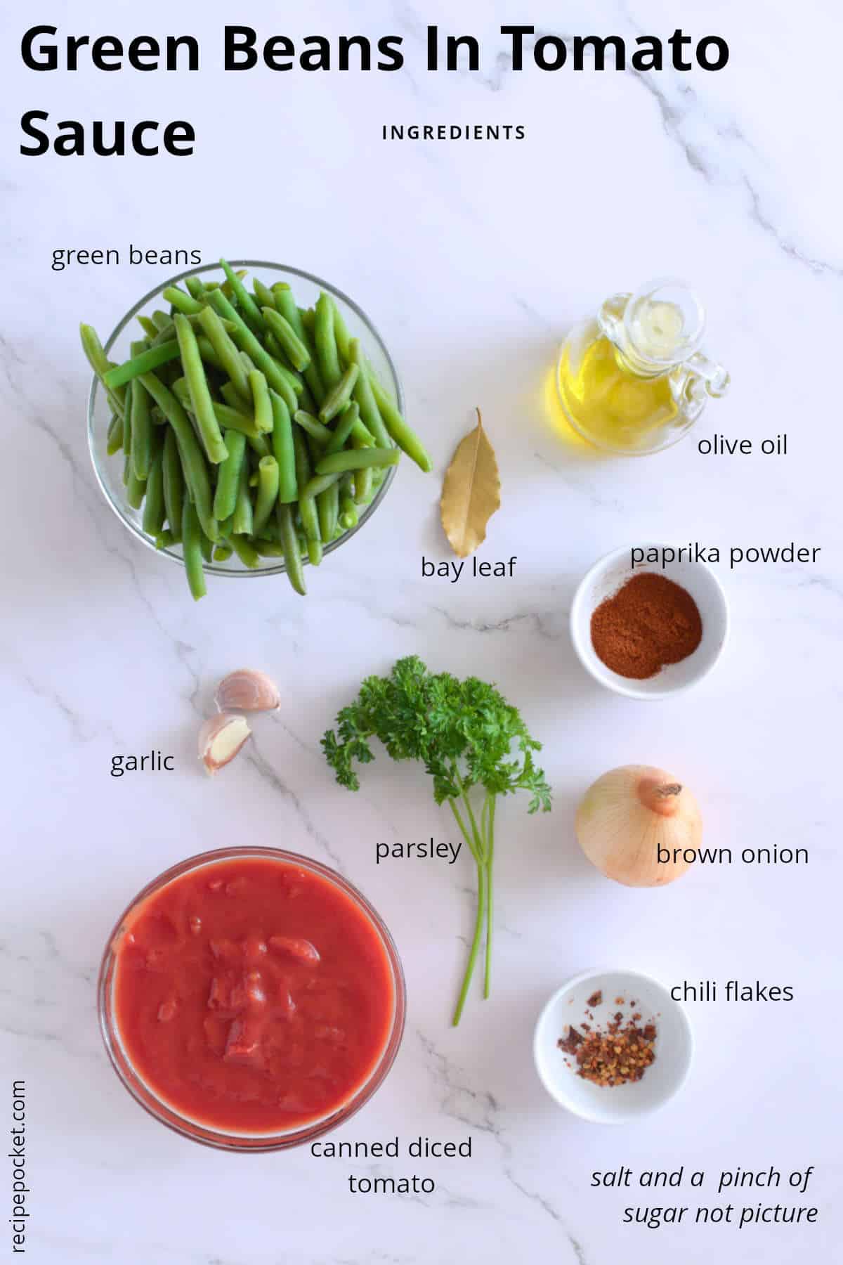 Image of ingredients needed to make beans in tomato sauce.
