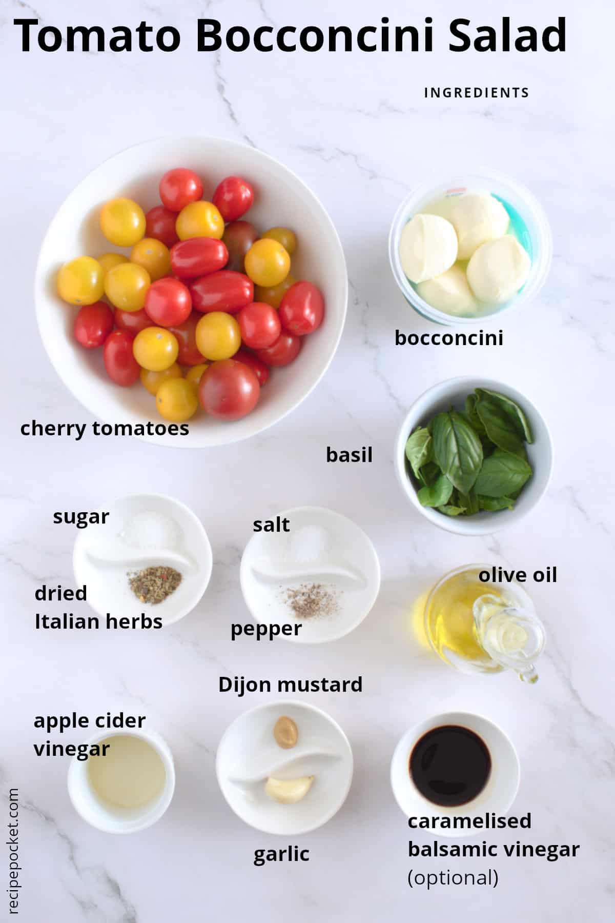 Image showing ingredients needed to make tomato basil mozzarella salad.