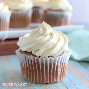 Caramel whipped cream on cupcakes.