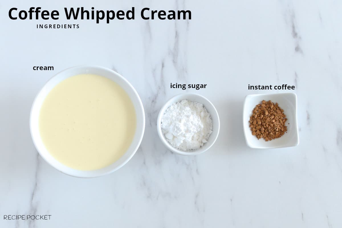 Image of ingredients for coffee whipped cream.