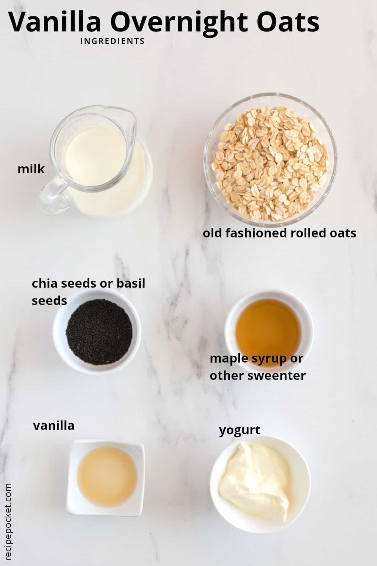 Ingredients image for vanilla overnight oatmeal.